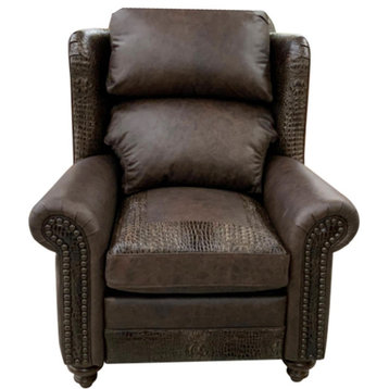 Great Blue Heron Rustic Leather Wingback Recliner