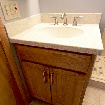 Bathroom Remodel with Corian Countertops and Salcedo Tiled Shower ~ Copley, OH