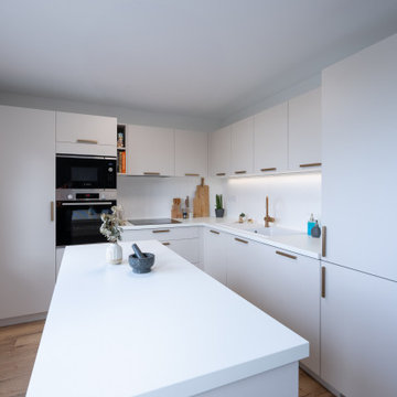 La cuisine beige et terrazzo blanc de Margaux