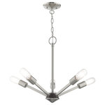 Livex Lighting - Livex Lighting Brushed Nickel 5-Light Chandelier - Add eye-catching lighting to your home decorating with the lively look of the Prague chandelier in brushed nickel with bronze accents chandelier. The five light design features vintage style Edison bulbs that up the style factor, giving it an attractive, mid-century modern and industrial edge.