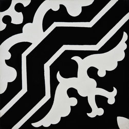 Moroccan Mosaic and Tile House - Temara Handmade Cement Tile, Black/White, Sample - Wall And Floor Tile