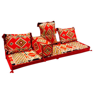 Sana 5-Piece Floor Seating Set, Arabesque Red, Red, Foam Filled