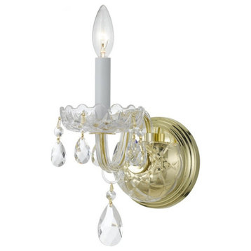 Traditional Crystal 1 Light Swarovski Crystal Polished Brass Sconce
