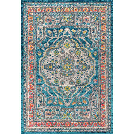 Bohemian Flair Boho Vintage Medallion Area Rug, Blue/Yellow, 8x10