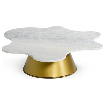 Ioannis Low Glam White Marble and Gold Coffee Table