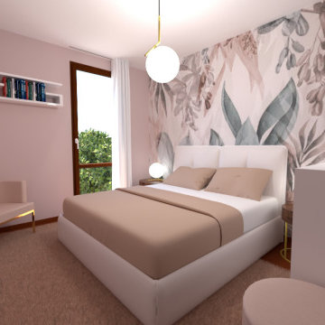 Render - Camera rosa e cabina armadio funzionale – casa privata