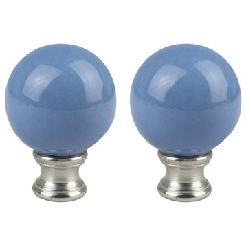 Ceramic Ball Lamp Finial, 2" Tall, Light Blue, Set of 2