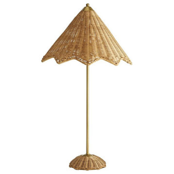 Parasol Table Lamp, 1-Light, Natural Rattan, Antique Brass, 28"H (DC49018 3FP75)