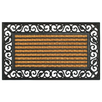 Natural Black Moulded Rubber Coir Rectangle Irongate Doormat, 18"x30"