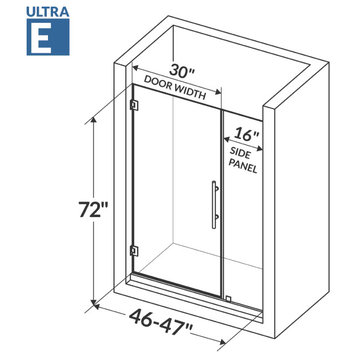 46-47"x72" Pivot Frameless Shower Door ULTRA-E Matte Black by LessCare