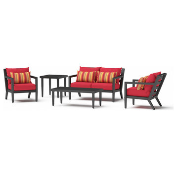 Thelix 5 Piece Sunbrella Outdoor Patio Seating Set, Sunset Red