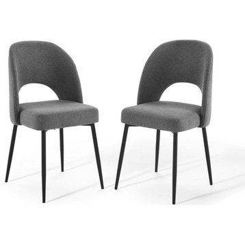 Rouse Dining Side Chair Upholstered Fabric Set of 2, Black Charcoal