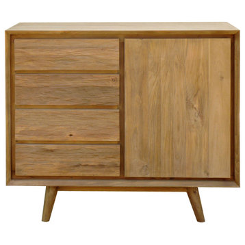 Recycled Teak Wood Gizos Small Linen Cabinet With 1 Door/4 Drawers