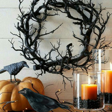 Serene Spaces Living Set of 2 Black Crow Figurine for Halloween Decorations
