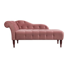 Samuel Velvet Tufted Chaise Lounge, Right-Arm Facing, Dusty Pink