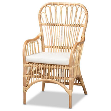 Bowery Hill 17.3" Modern Rattan/Fabric Armchair in Natural/Beige