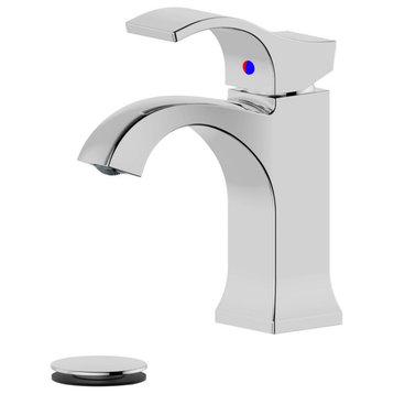 Kediri Single Handle Polished Chrome Faucet, Drain Assembly With Overflow