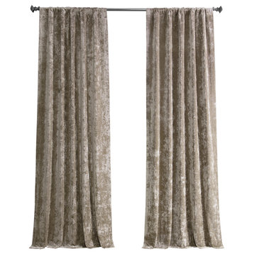 Lush Crush Velvet Window Curtain Single Panel, Taupe, 50w X 96l