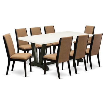 East West Furniture V-Style 9-piece Wood Dining Set in Black/Light Sable