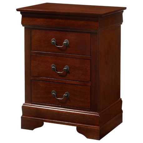 Glory Furniture Louis Phillipe 3 Drawer Nightstand in Cherry