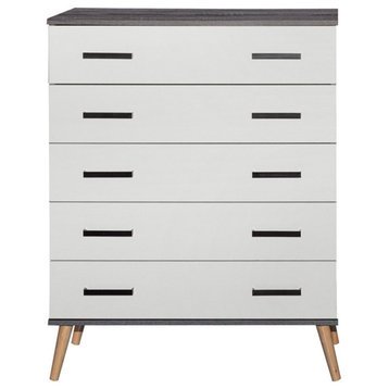 Better Home Products Eli Mid-Century Modern 5 Drawer Chest Charcoal & Silver Oak