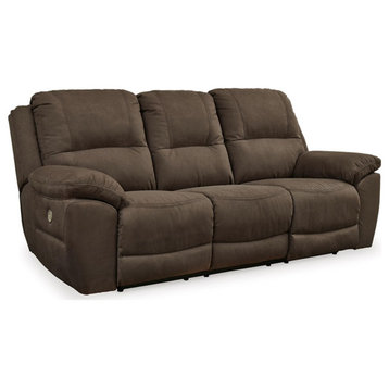 Bowery Hill Modern Faux Leather Power Reclining Sofa in Brown