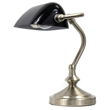 Simple Designs Traditional Mini Banker's Lamp With Glass Black Shade