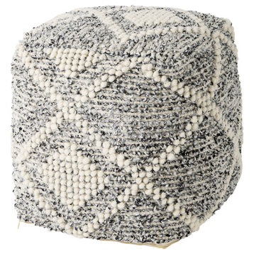 Ekiya 16Lx16Wx16H Black/White Yarn and Wool Patterened Pouf