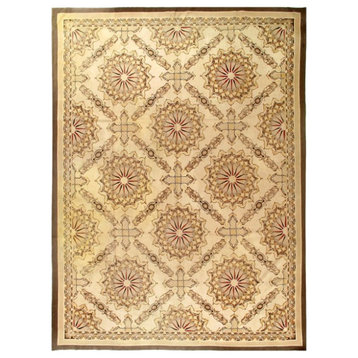 Beige Fine Hand Knotted Abusson Rug 10'3''x14'