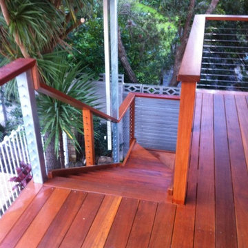 Hardwood Deck with Stairs & Tension Wire