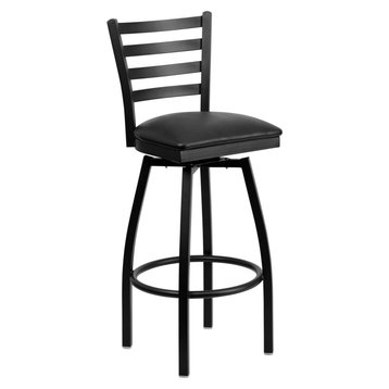 x'' Back Swivel Metal Barstool, Black