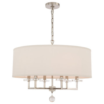 Crystorama 8116-PN 6 Light Chandelier in Polished Nickel with Silk
