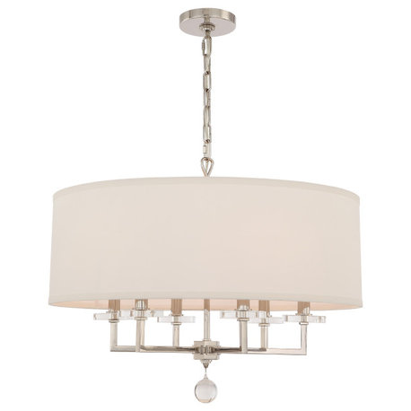 Crystorama 8116-PN 6 Light Chandelier in Polished Nickel with Silk