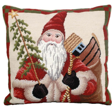 Pillow Throw Colonial Santa 18x18 Beige Wool Cotton Velvet Poly