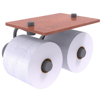 Dottingham 2 Roll Toilet Paper Holder with Wood Shelf, Matte Gray