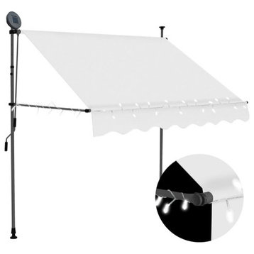 vidaXL Retractable Awning Patio Awning with Hand Crank and LED 59.1" Cream