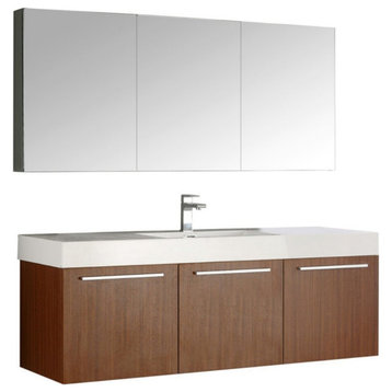 Vista 60" Teak Wall Hung Single Sink Modern Bathroom Vanity, FFT1030BN