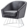 Alice Velvet Barrel Accent Chair With Metal Base, Gray and Silver