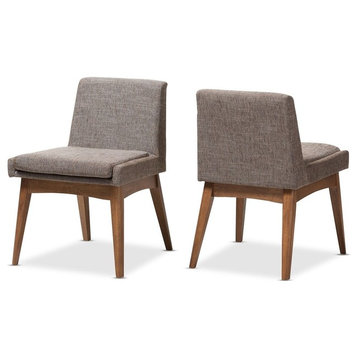 Nexus Walnut Wood and Gravel Fabric Upholstered Dining Side Chair, Set of 2