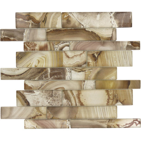 11.75"x11.75" Magical Forest Linear Glossy Glass Tile, Buttercup Patch Brown