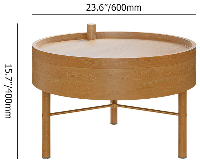 Modern Round Wood Rotating Tray Coffee Table With Storage, Natural
