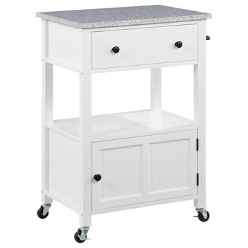 Fairfax Kitchen Cart With Granite Top and White Base