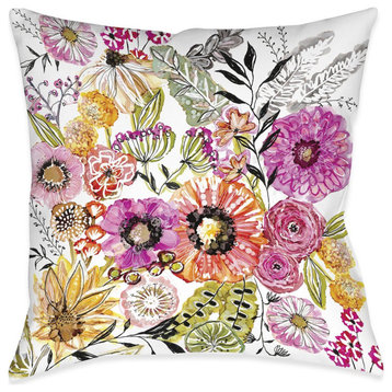 Pink Floral Garden Outdoor Pillow, 18"x18"
