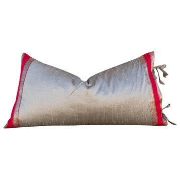 Large Festive Indian Silk Queen Lumbar Pillow Cover, Gina