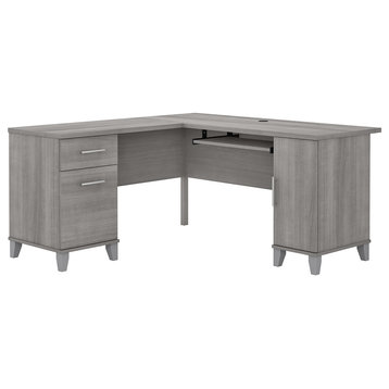 Somerset 60W L Shaped Desk with Storage, Platinum Gray