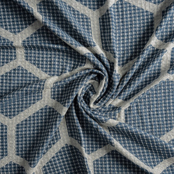 Blue/ Cream Geometric Turkish Organic Cotton Throw Blanket, Blue