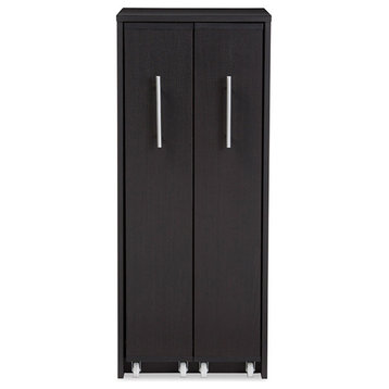 Lindo Wood Bookcase With Two Pulled-Out Doors Shelving Cabinet, Dark Brown