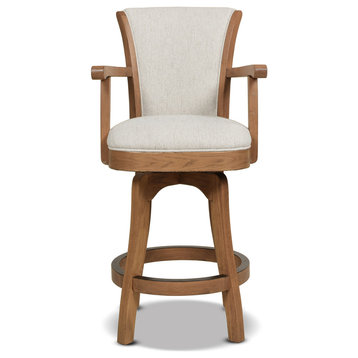 Williams Swivel Bar and Counter Stool with Armrests, White Pepper Stain Resistant Polyester, Counter Height