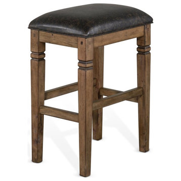 Pemberly Row 30" Wood Backless Stool with Cushion Seat in Brown