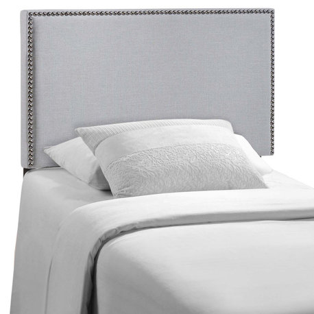 Region Twin Nailhead Upholstered Fabric Headboard, Sky Gray